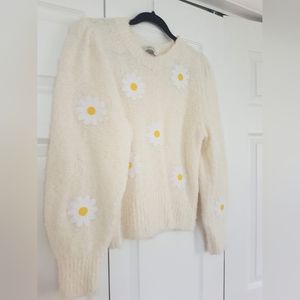 & other stories daisy embroidered puff sleeve sweater